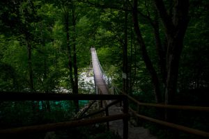 Suspension bridge ov Soca River near Kolovrat, North West Slovenia. &copy John Ironside